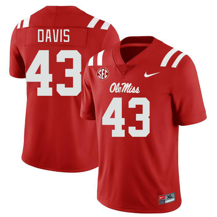 Men #43 Dylan Davis Ole Miss Rebels College Football Jerseys Stitched-Red